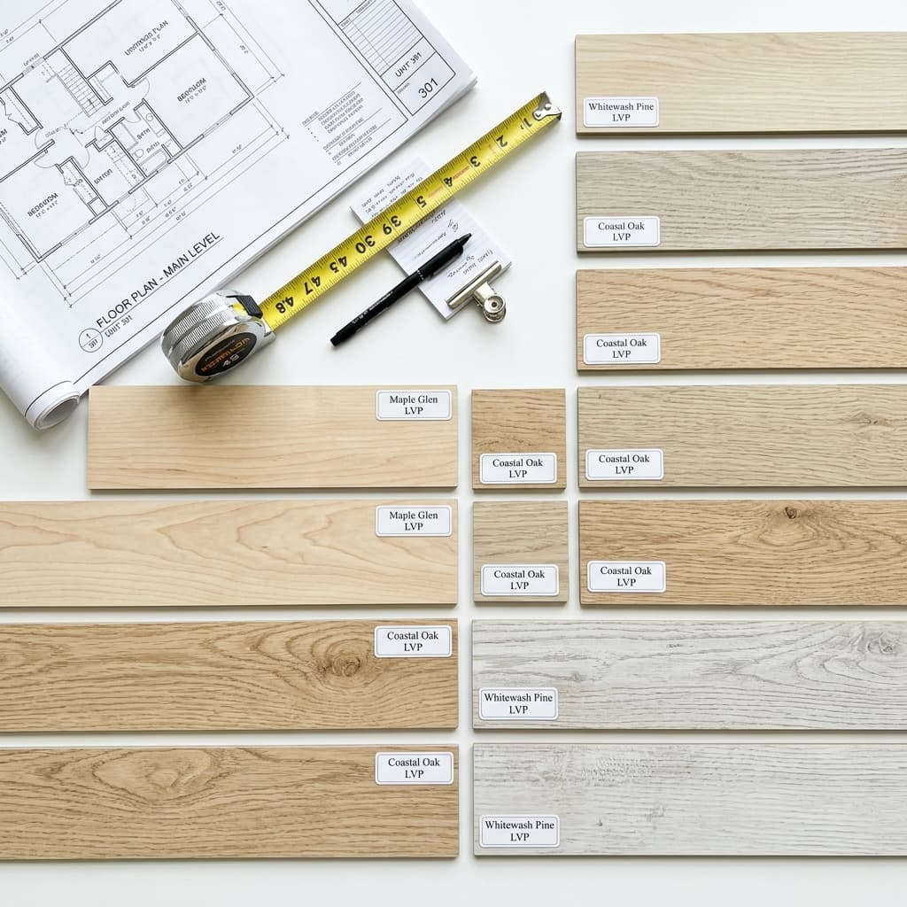 Vinyl flooring Winnipeg — SPC vinyl plank samples at Hi Land Interiors showroom