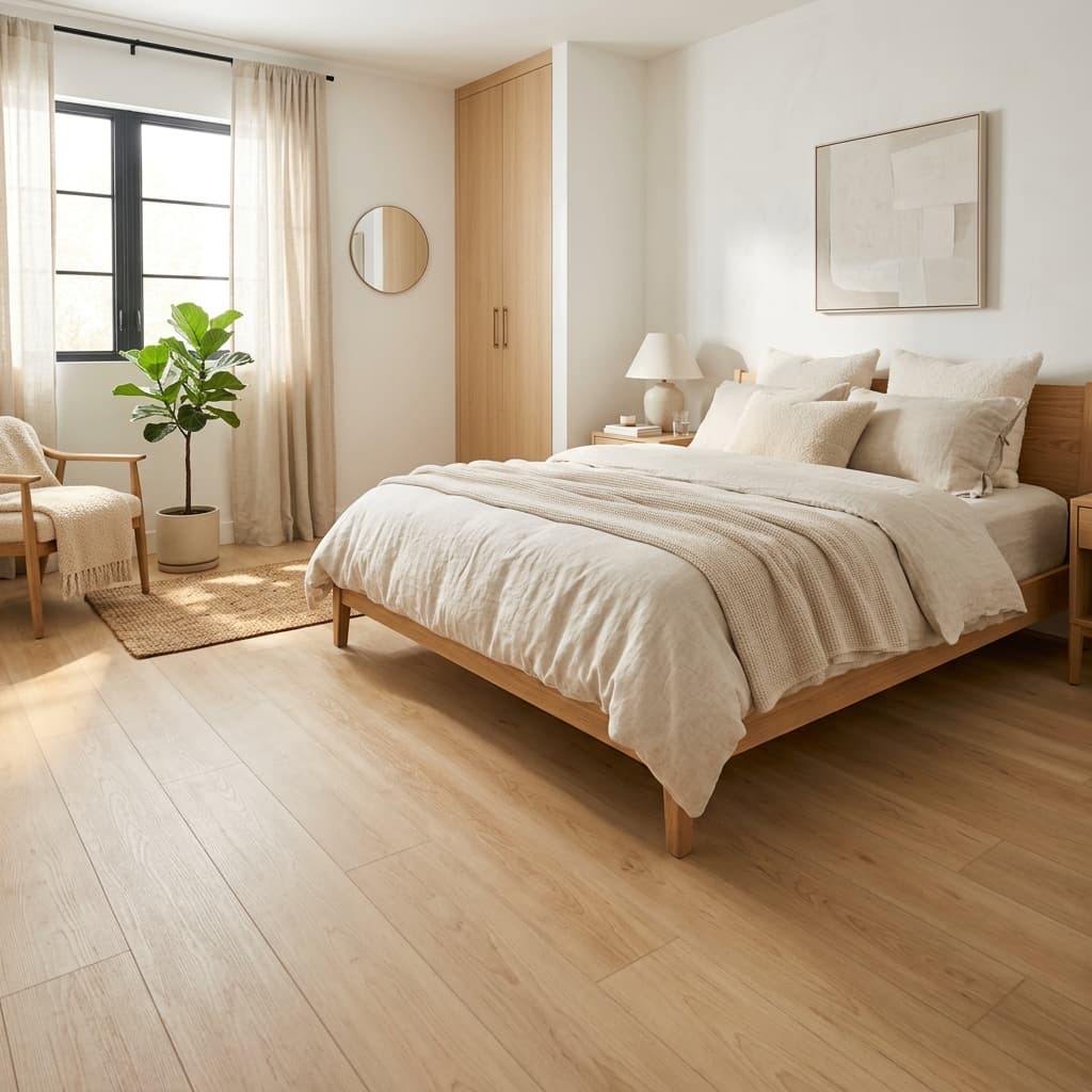 100% Waterproof Light Maple SPC Vinyl Flooring in Winnipeg Bedroom