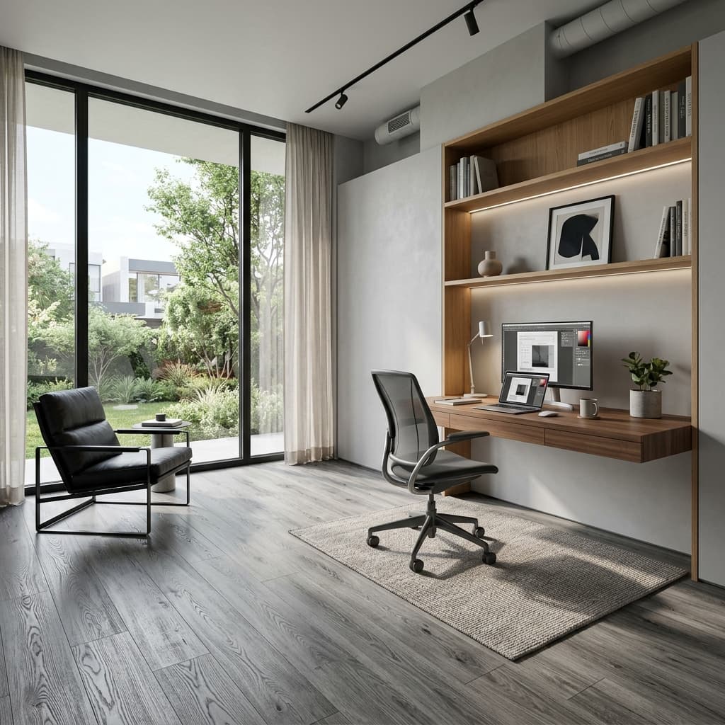 Scratch-Resistant Grey SPC Vinyl Flooring in Manitoba Home Office